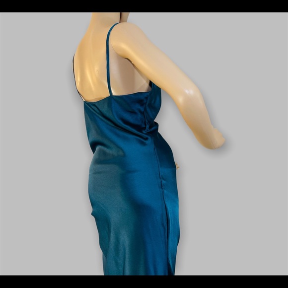 Sexy Split Ruched Women’s Navy Blue Satin Body Dress New - Picture 3 of 11